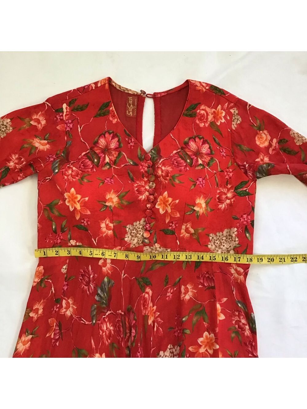 Susan by Sangeeta Women Elegant Flowing Red Floral Maxi Dress M - Picture 12 of 15